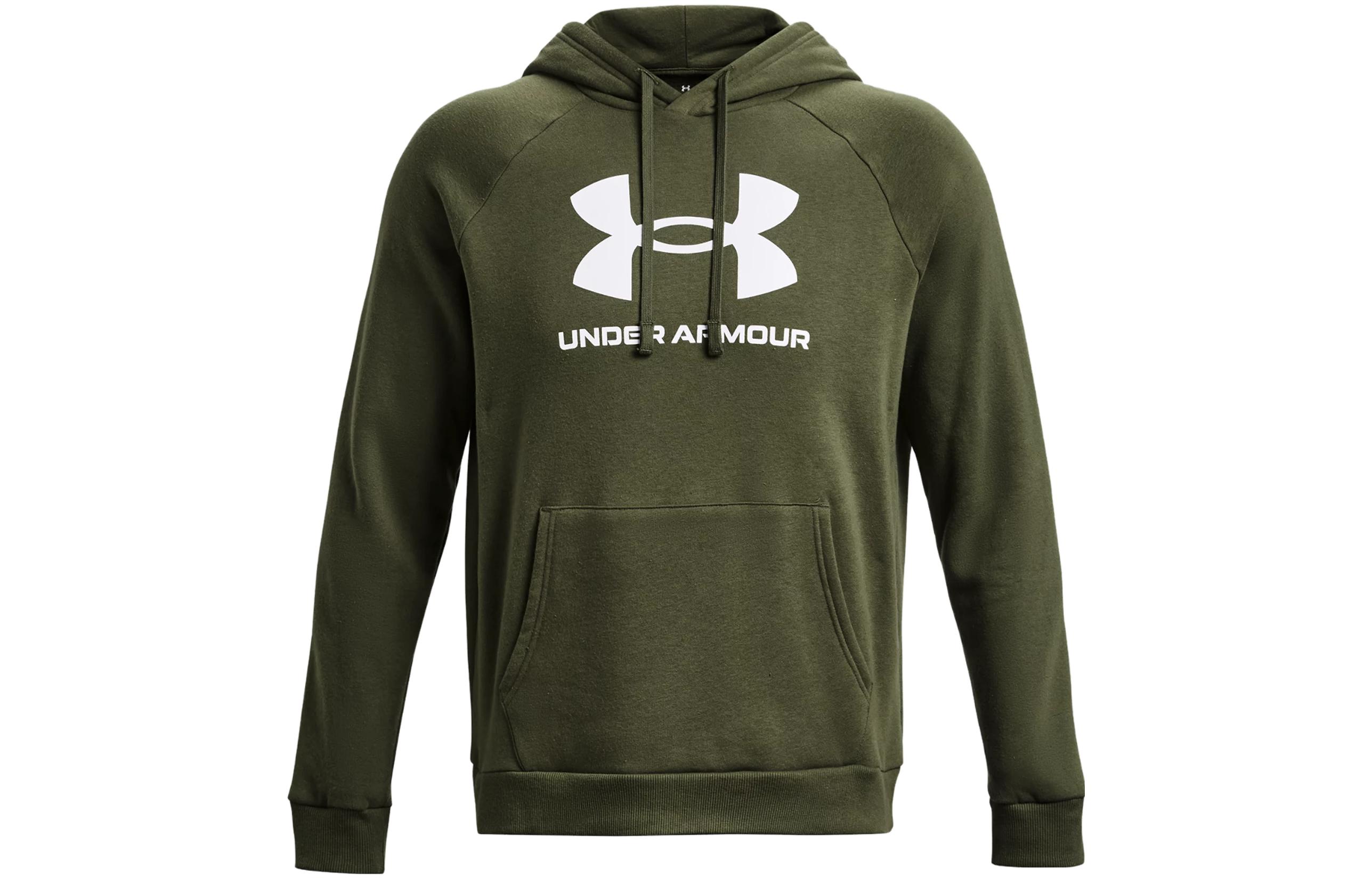Under Armour UA Rival Fleece Letter Print Raglan Hoodie Green 1379758-390