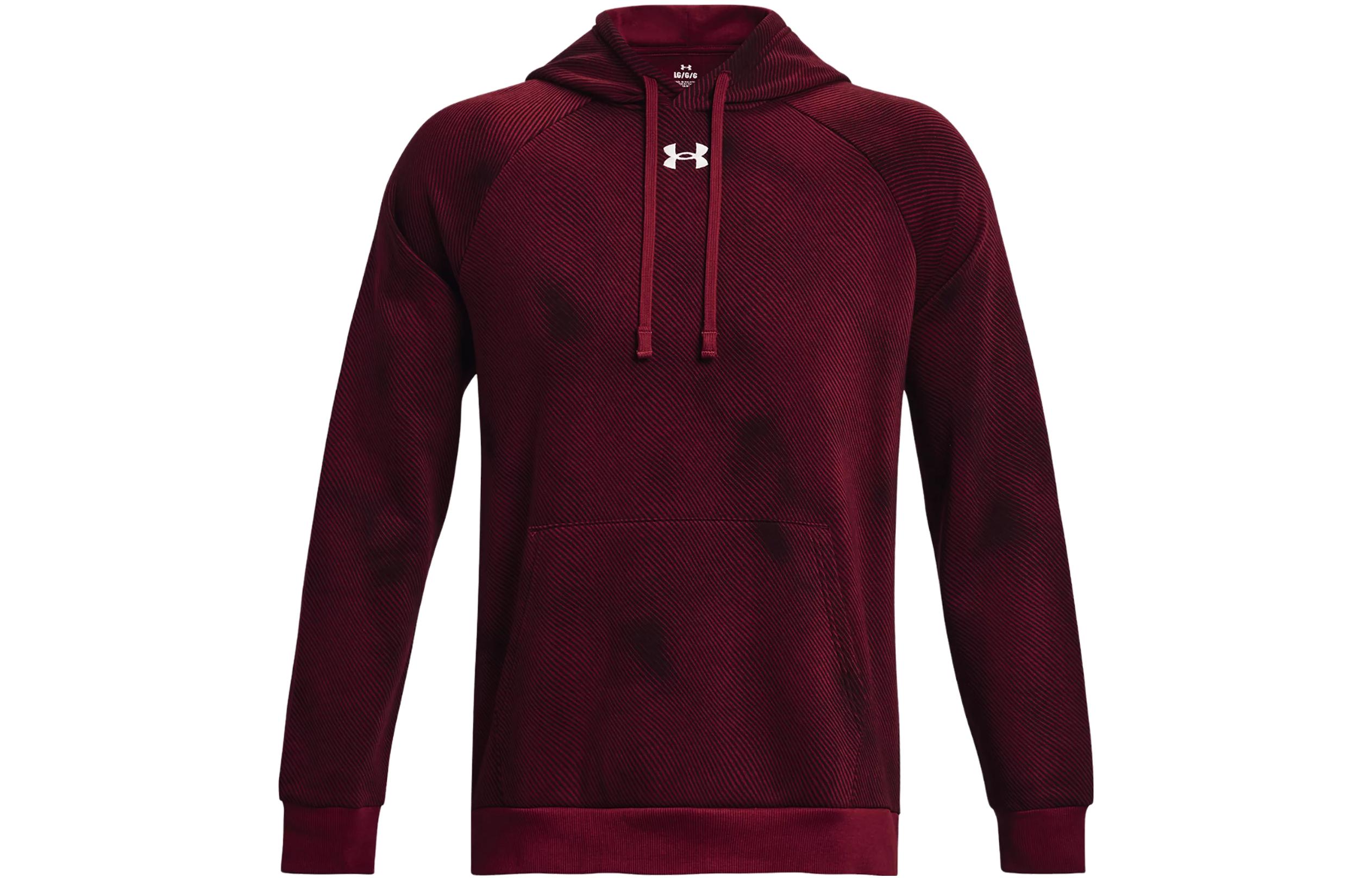 Under Armour UA Rival Fleece Printed Hoodie Red Pullover Sweatshirt 1379759-600