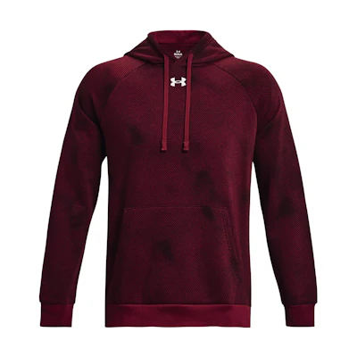 Under Armour UA Rival Fleece Printed Hoodie Red Pullover Sweatshirt 1379759-600