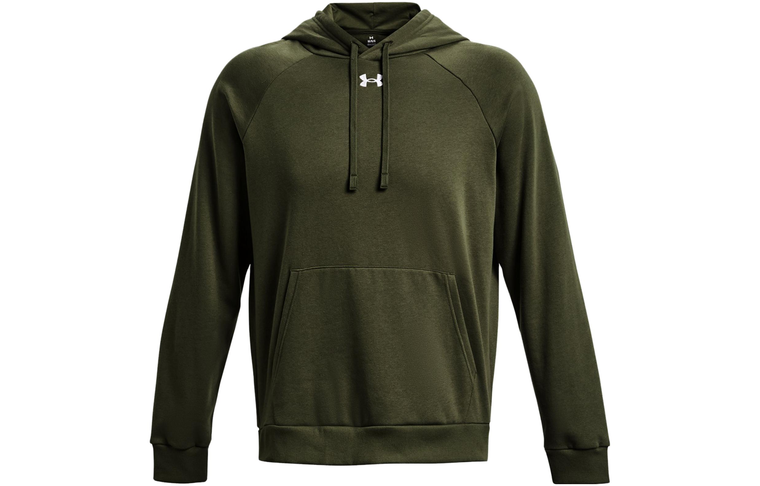 Under Armour UA Rival Fleece Pullover Hoodie Green with Logo Print 1379757-390