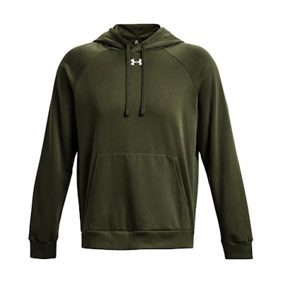 Under Armour UA Rival Fleece Pullover Hoodie Green with Logo Print 1379757-390