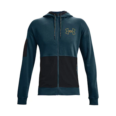 Under Armour UA Rival Terry Scribble Logo Casual Hoodie Jacket Dark Teal 1366406-413