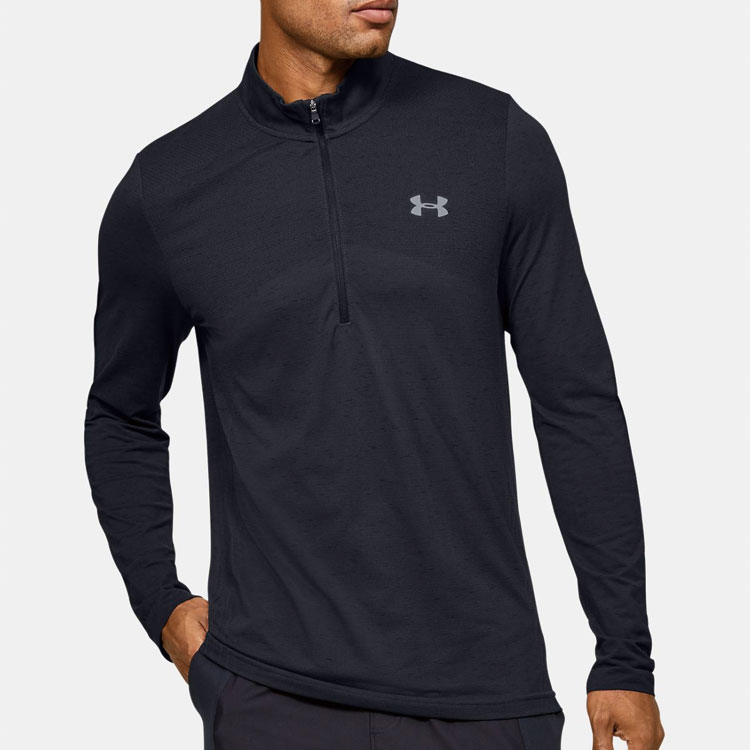 Shop Under Armour UA 無縫半拉鏈長袖運動T恤 - 黑色 1351452-001