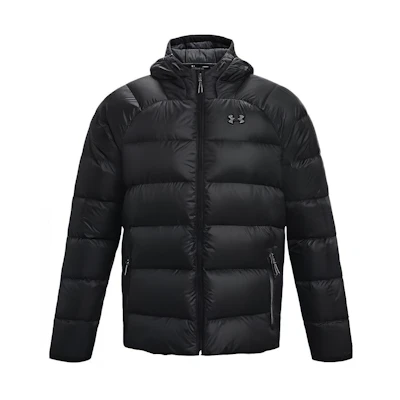 Under Armour UA Solid Logo Hooded Puffer Jacket Black Windproof and Warm. 1364903-003