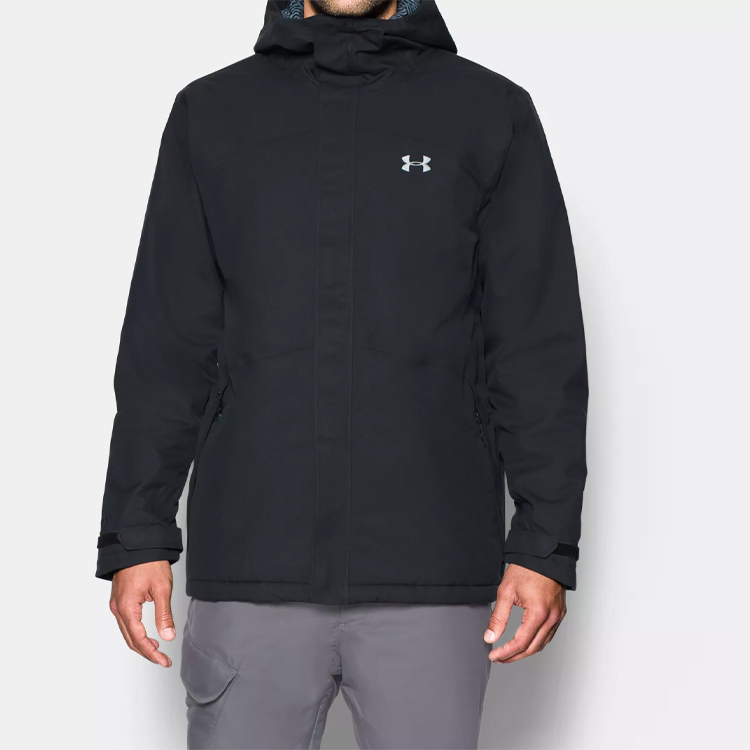 Shop Under Armour UA Storm Powerline Jaket Hoodie Pria Insulated Logo Hitam Loose Fit 1280813-001