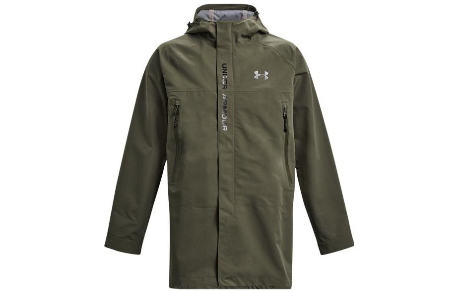 Lookbook 언더아머 UA 스톰 트리플 레이어 로고 프린트 트레이닝 자켓 그린 1375446-390