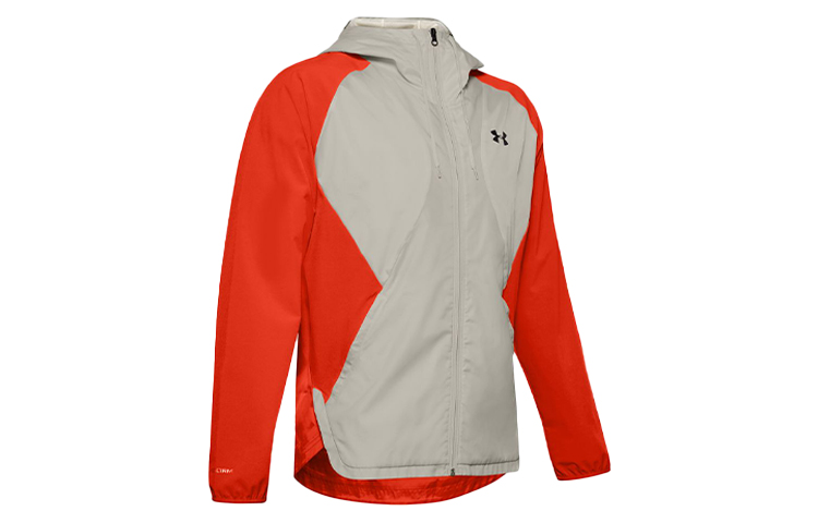 Under Armour UA Stretch Woven Hooded Training Jacket Mens Orange Red 1352021-856
