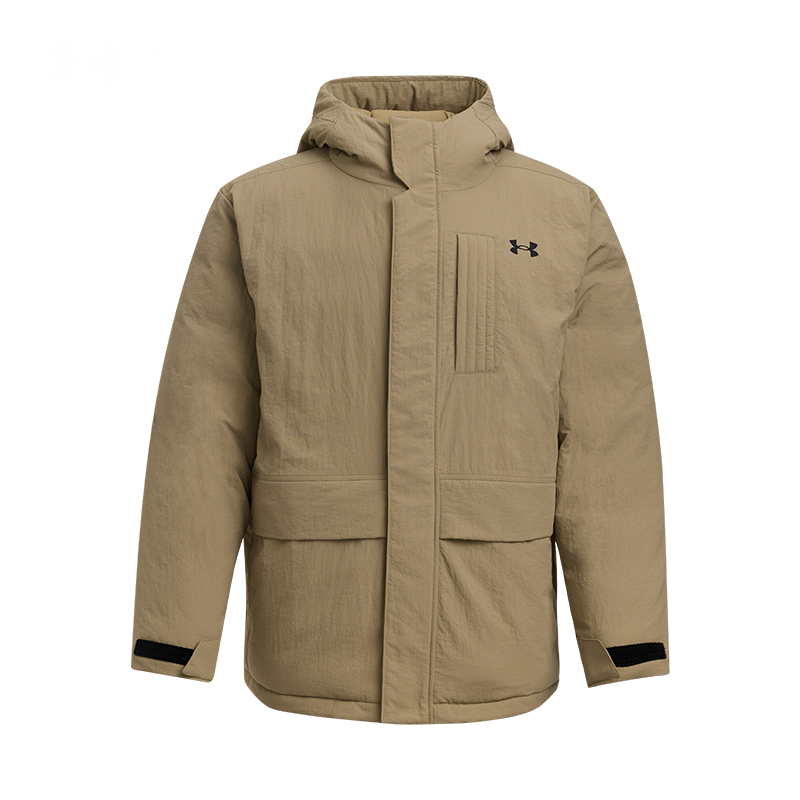 Order Under Armour UA Urban Down Camel Brown Jaket Pendek Puff Hangat. 6001974-263