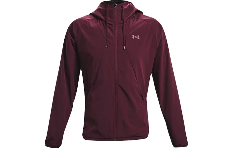 Under Armour UA Woven Training Logo Hooded Jacket Mens Deep Maroon Color 1361612-600