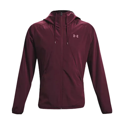 Under Armour UA Woven Training Logo Hooded Jacket Mens Deep Maroon Color 1361612-600