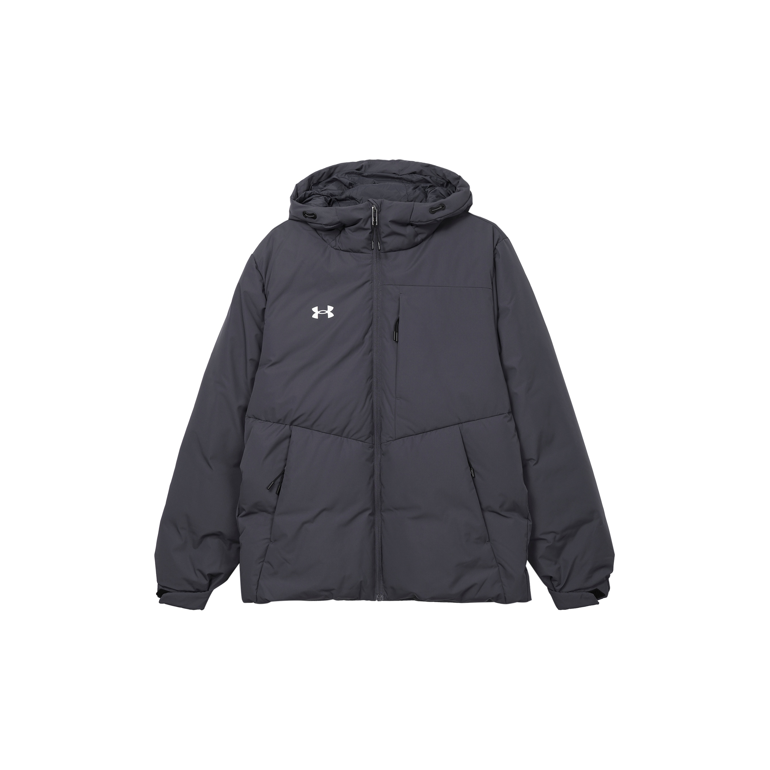 Lookbook Under Armour Unisex Blue Hooded Puffer Jacket with Logo Design (Free Necklace). 23600801-013（）