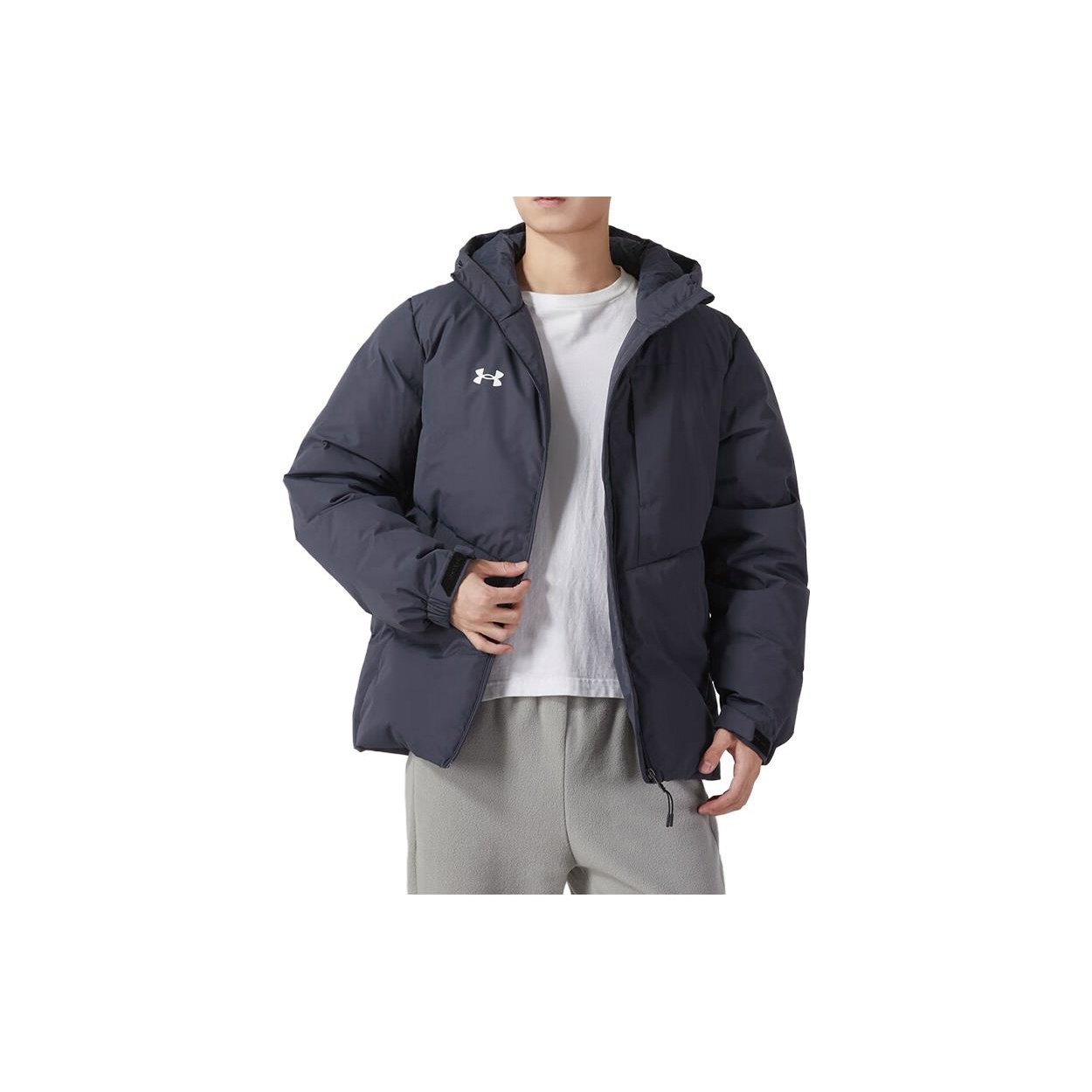 Purchase Under Armour Unisex Blue Hooded Puffer Jacket with Logo Design (Free Necklace). 23600801-013（）