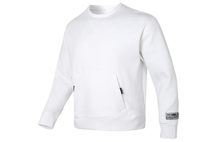 Under Armour White Crewneck Sweatshirt with Logo Cuffs 1377172-100