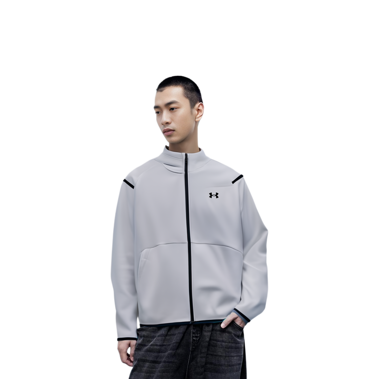 Shop 언더아머 화이트 플리스 트레이닝 재킷 솔리드 로고 디자인 1379806-100