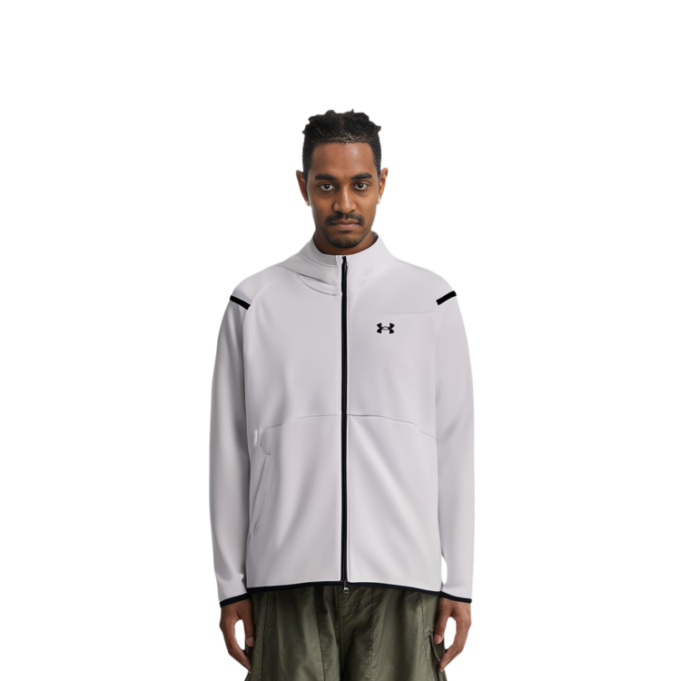 Details for 언더아머 화이트 플리스 트레이닝 재킷 솔리드 로고 디자인 1379806-100