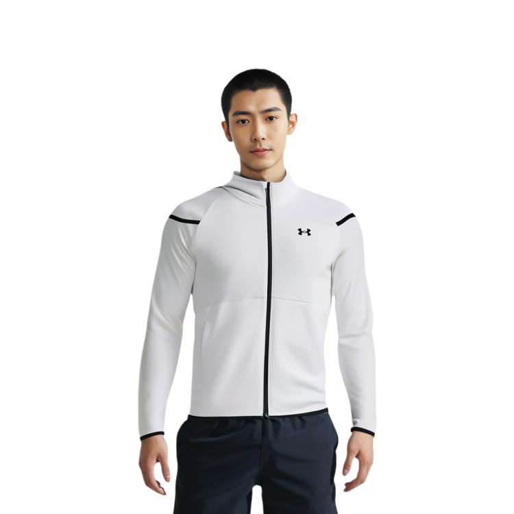 Sizing 언더아머 화이트 플리스 트레이닝 재킷 솔리드 로고 디자인 1379806-100