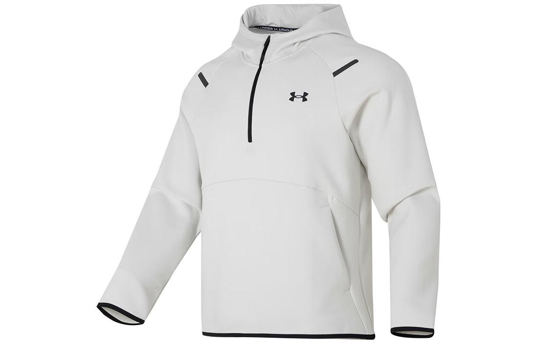 Under Armour White Half-Zip Hoodie with Chest Logo Black Trim Design 1379811-114