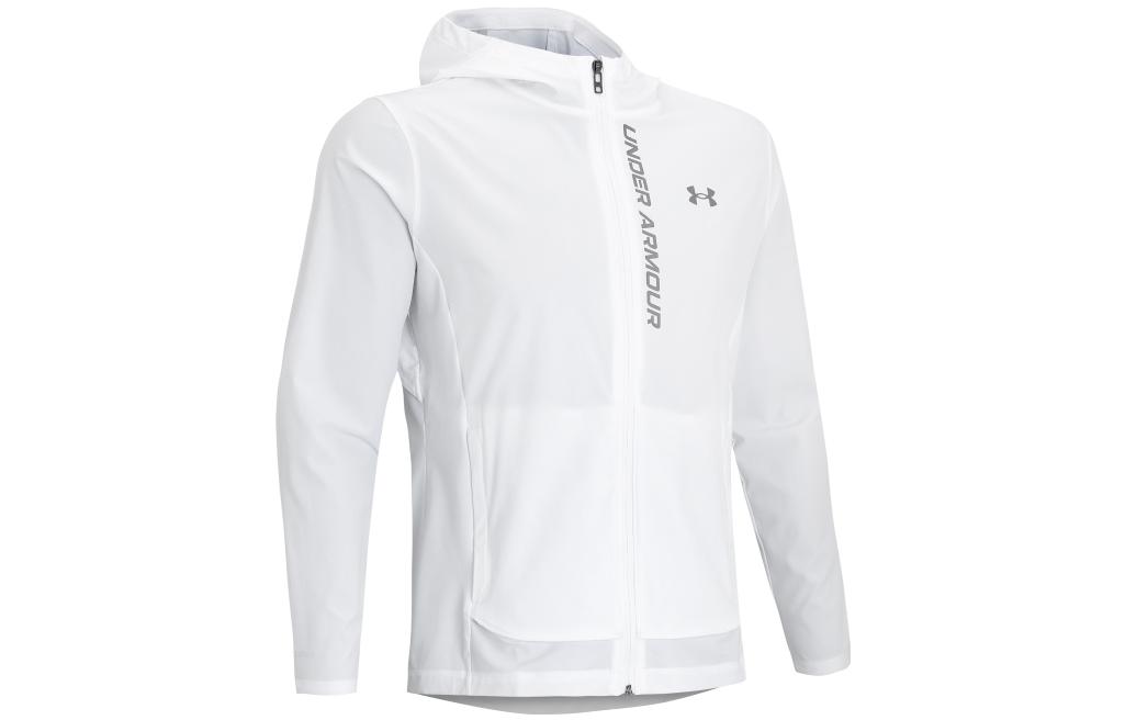 Under Armour White Logo Embroidered Breathable Running Hoodie Jacket 1376794-100