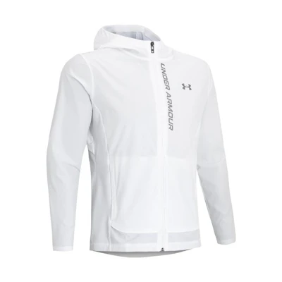 Under Armour White Logo Embroidered Breathable Running Hoodie Jacket 1376794-100