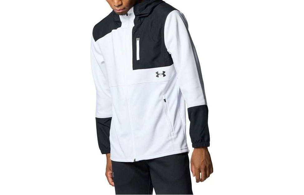 Under Armour White Logo Print Patchwork Zip Hoodie Jacket 1381264-100