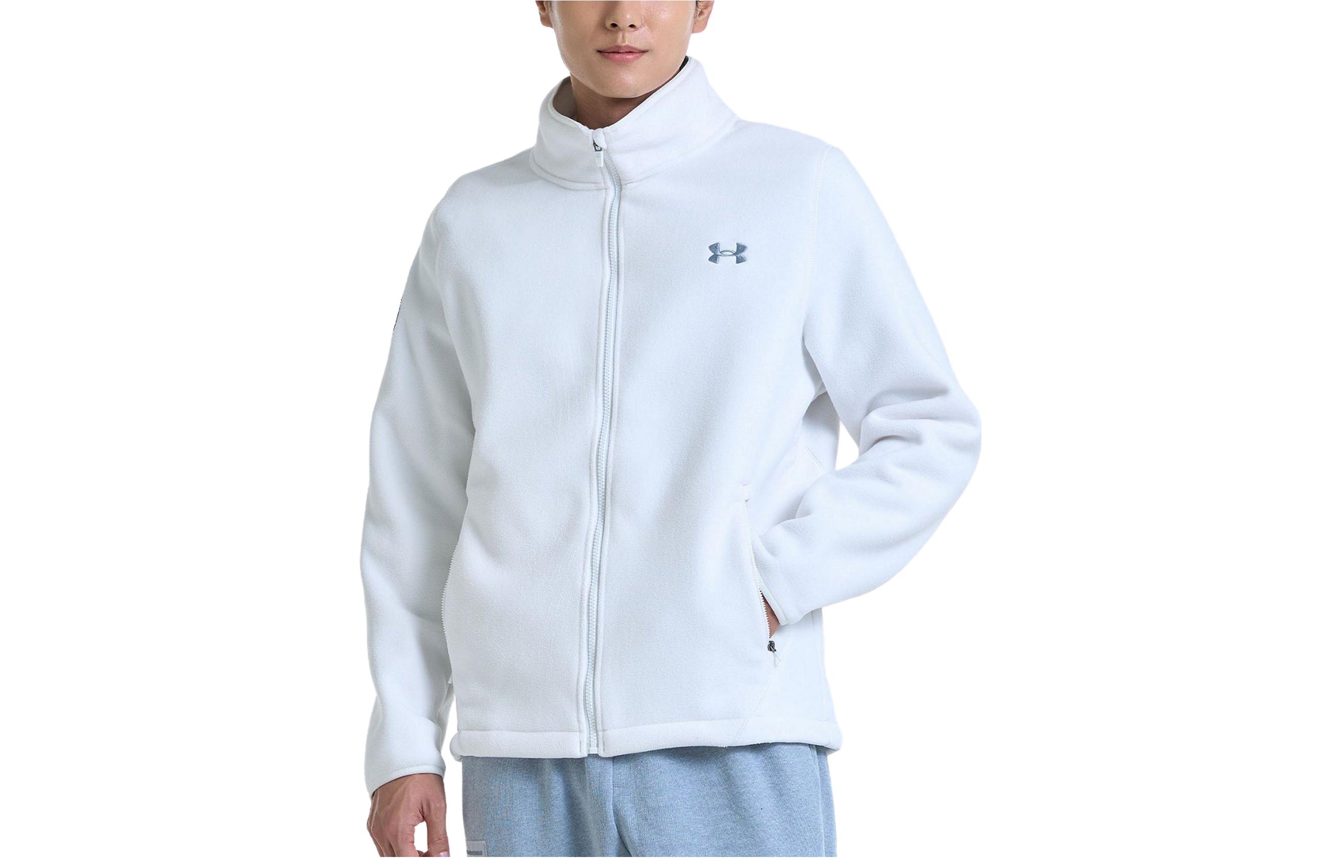 Under Armour White Logo Print Stand Collar Jacket Unisex Casual Style 1376615-112
