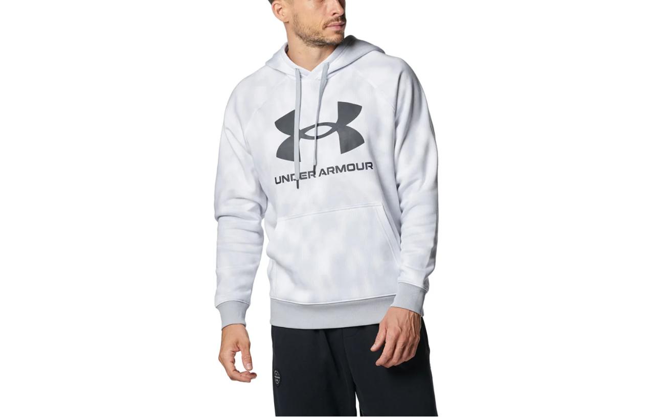 Under Armour White Pullover Hoodie with Letter Print Design 1381331-100