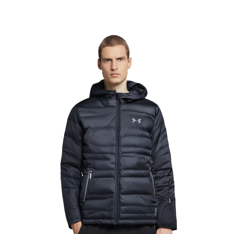 Sizing Under Armour Jaket Musim Dingin Hitam Waterproof dengan Hoodie dan Isi Down 1342738-001