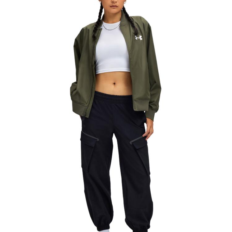 Shop Under Armour WOVEN系列男女款簡約Logo舒適長袖外套綠色 1389367-390