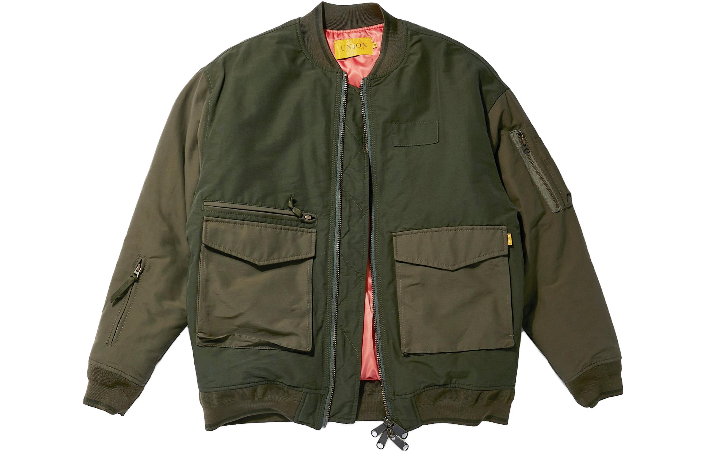 Union Colorblock Loose Fit Zip Jacket Olive Brown Mens WJL-139-OD