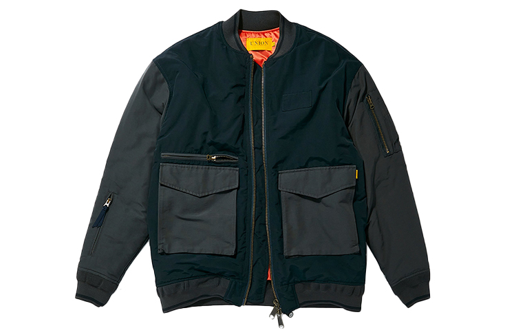 Union Colorblock Pocket Loose Fit Zip Jacket Black Green WJL-139-NVY