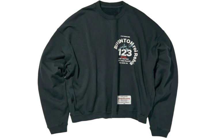 Union Letter Print Crewneck Pullover Long Sleeve Sweatshirt Black CVAP-CN00