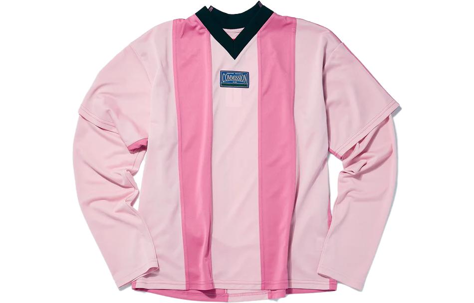 Union Striped Badge Long Sleeve V-Neck Soccer Jersey Pink Mens. COMF23B62