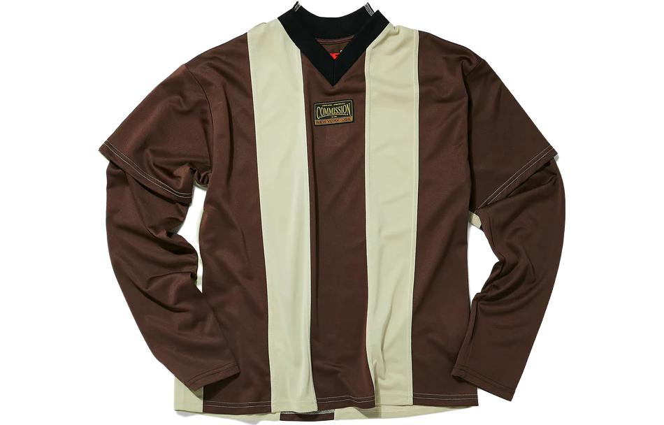 Union Striped Badge V-Neck Long Sleeve Soccer Jersey Chocolate Brown Men COMF23B62-C