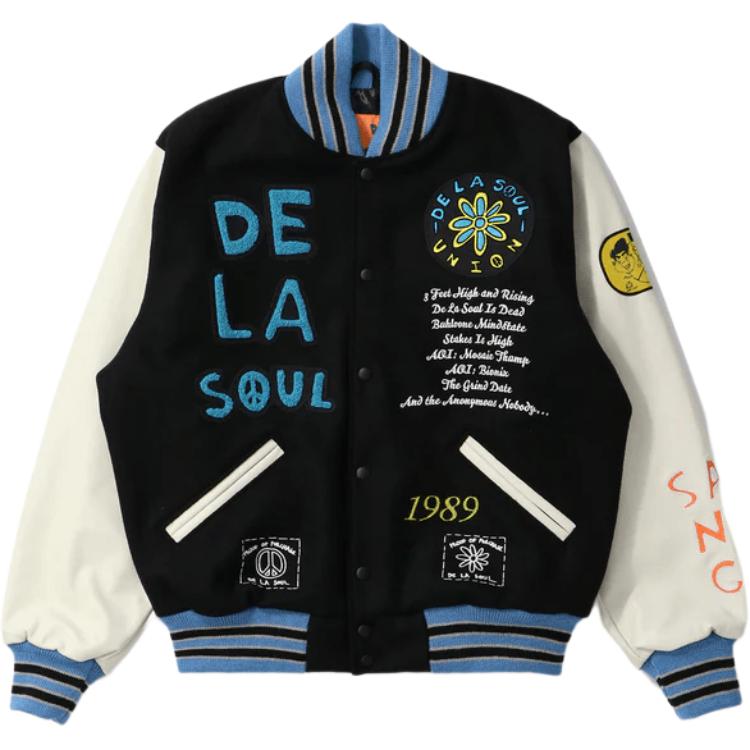 Union x De La Soul FW24 Snap Button Retro Varsity Jacket Black Unisex. WJL-378-00016-001