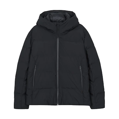 UNIQLO Amber Black Solid Color Hooded Down Jacket with Zipper & Pockets. 459624-09