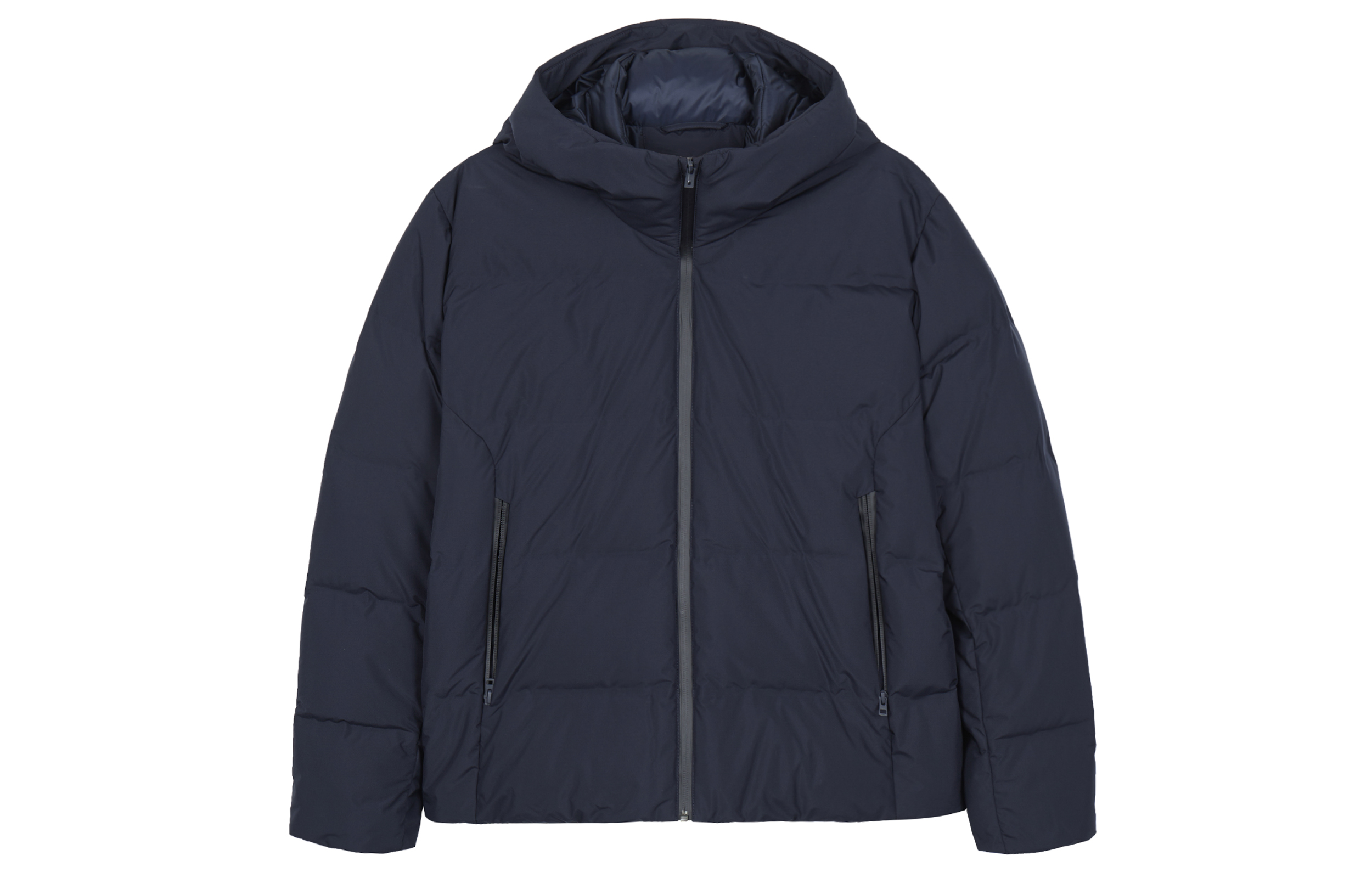 UNIQLO  Solid Color Hooded Down Jacket with Zipper, Dark Night Blue. 459624-69