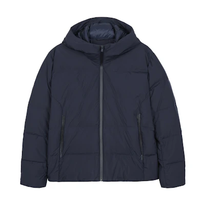 UNIQLO Solid Color Hooded Down Jacket with Zipper, Dark Night Blue. 459624-69