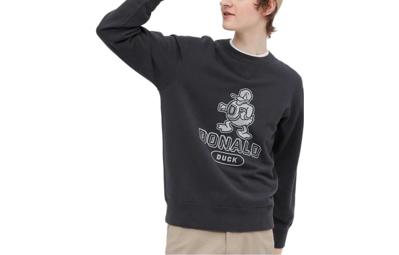 UNIQLO Alphabet Print Crewneck Sweatshirt Black Unisex Long Sleeve 455820-08