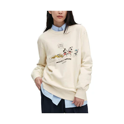 UNIQLO Animal Print Crewneck Long Sleeve Sweatshirt Unisex Off-White 458611-01