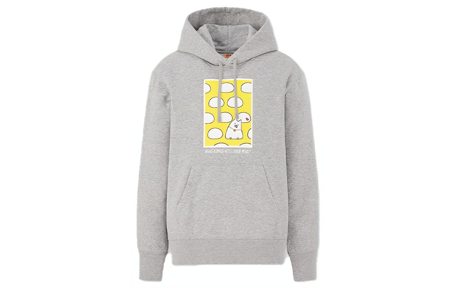 UNIQLO Animal Print Letter Graphic Hoodie Unisex Grey Couples Edition 435441-03