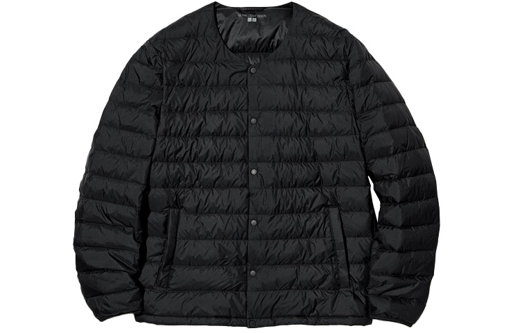 UNIQLO Basic Black Solid Color Button-Up Crewneck Jacket 451705-09