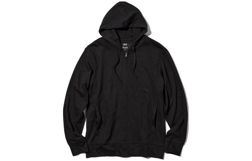 UNIQLO Basic Black Zip-Up Hoodie Unisex Loose-Fit Long Sleeve 455412-09