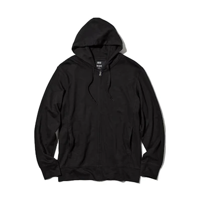 UNIQLO Basic Black Zip-Up Hoodie Unisex Loose-Fit Long Sleeve 455412-09