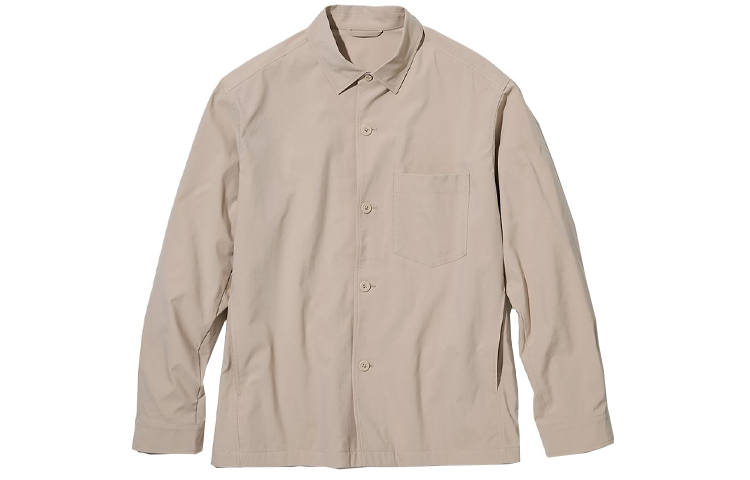 Buy 优衣库米色纯色单排扣长袖衬衫夹克 455700-31