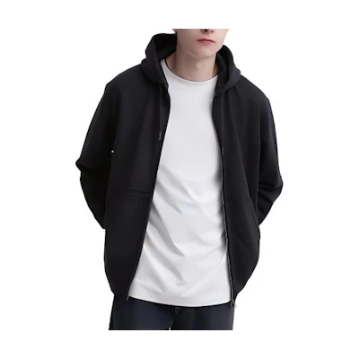 UNIQLO Black Zip-Up Hoodie Unisex Solid Color with Drawstring 460324-09