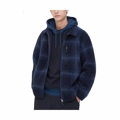 UNIQLO Blue Plaid Long-Sleeve Zip Pocket Jacket 45612-66