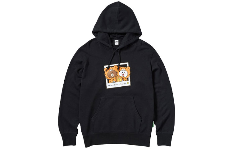 UNIQLO Cartoon Print Black Pullover Hoodie Unisex 446634-09