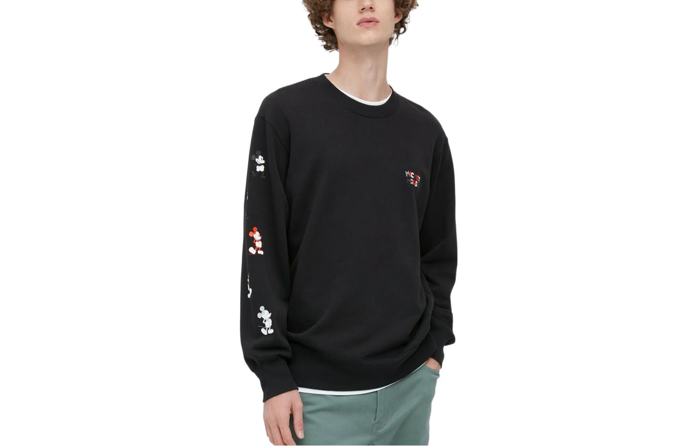 UNIQLO Cartoon Print Crewneck Sweatshirt Unisex Black Long Sleeve 458610-09