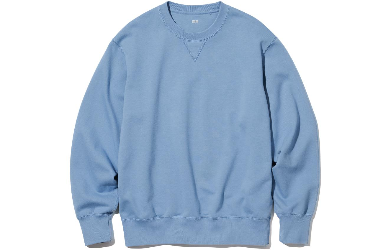UNIQLO Casual Unisex Crewneck Solid Color Pullover Sweatshirt Sky Blue 460322-63