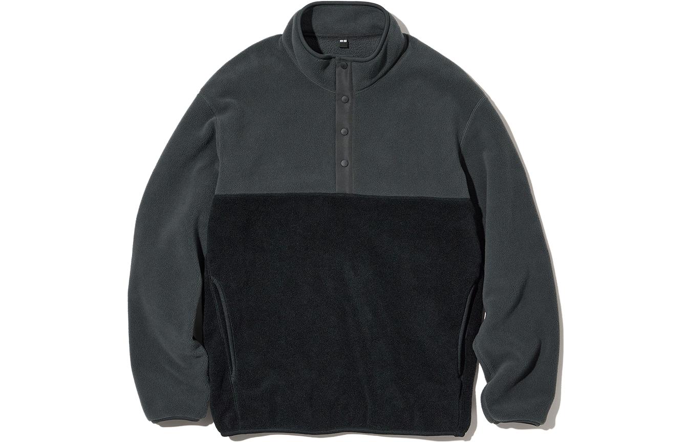 UNIQLO Colorblock Stand Collar Pullover Sweatshirt Unisex - Dark Gray 453779-08